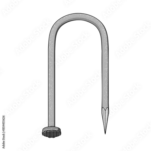 Nail or Hobnail Stainless Steel and Iron Pins on White Background. Construction and Wooden Work Equipment. Vector Illustration.