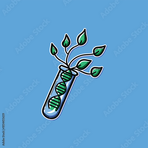 Vibrant Plant Growth Bio Technology Emerging From DNA Inspired Test Tube in a Bright Laboratory Scene