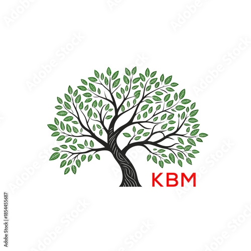 Green Tree of Life Logo Design KBM Later Logo , Natural Environment Tree Branding, Sustainable  Tree Logo

