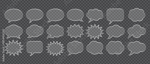 Extensive set of twenty four transparent silver bordered speech and thought bubbles for messages