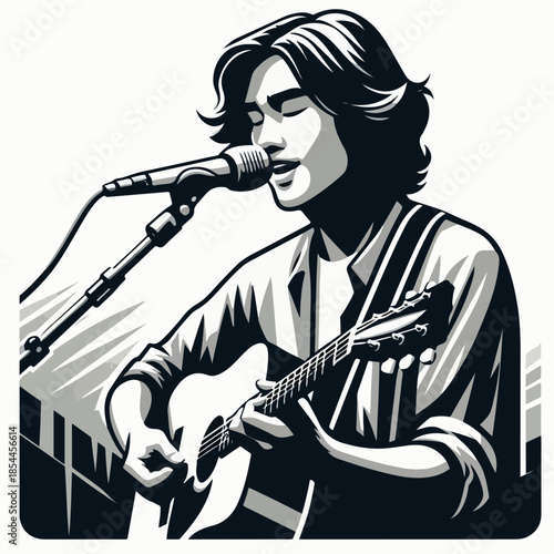 Expressive Guitarist Performing Live Music Illustration