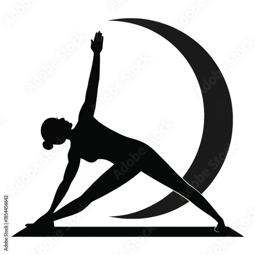 Black and white vector illustration of woman in triangle yoga