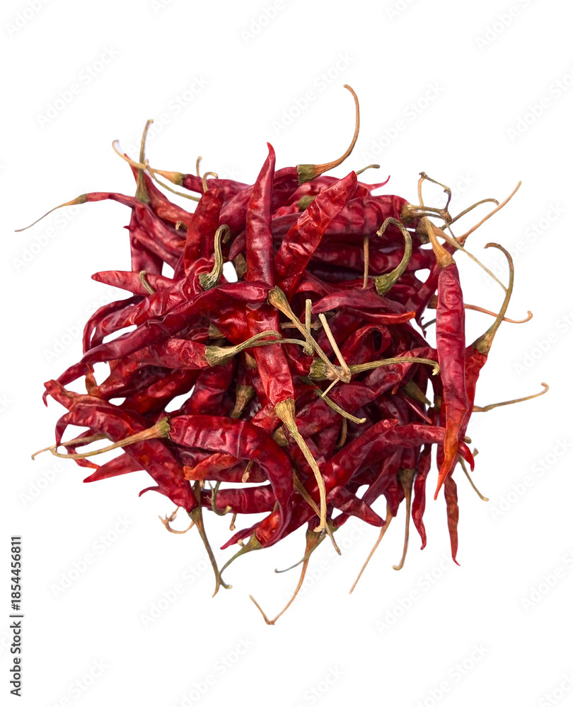 Obraz premium Dried Red Chilli Peppers PNG - Isolated Spicy Whole Chillies on Transparent Background A high-resolution PNG graphic of a pile of dried red chillies, commonly used as a hot spice in global cuisines.