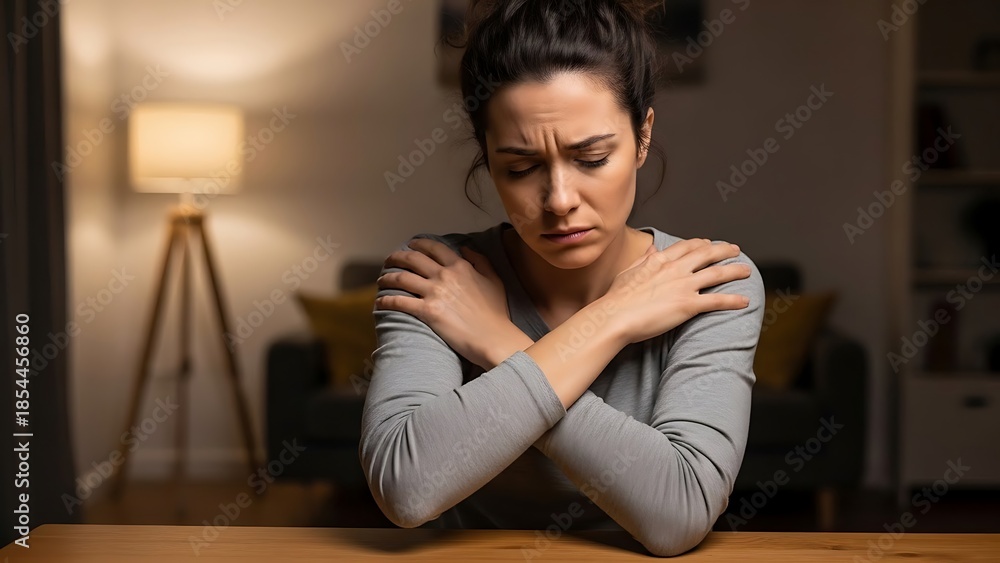 Obraz premium Sad woman sitting alone at home.