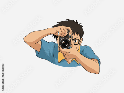 Man Taking Photo with Camera Device.