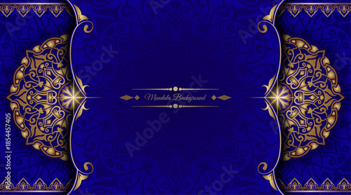 Luxury blue mandala background, round decoration