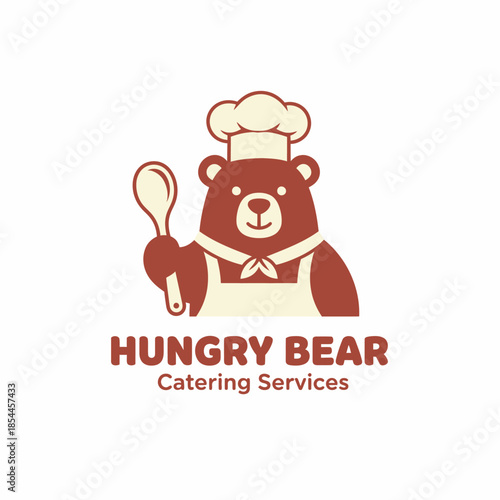 A friendly bear chef logo for Hungry Bear Catering Services, featuring a smiling bear with a whisk, symbolizing tasty food, warmth, and professionalism.