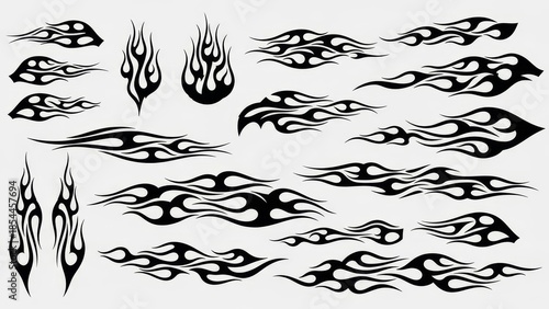 Set of tribal tattoo designs featuring floral vector illustrations with black vintage patterns and decorative swirl elements for art borders or frame shapes