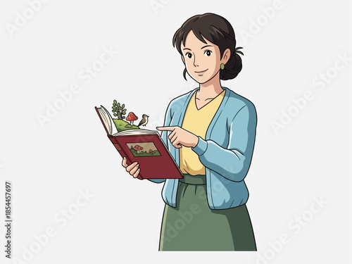 Woman Reading a Cookbook with Recipes.