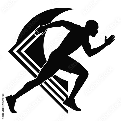 Black and white vector illustration of two male runners in motion