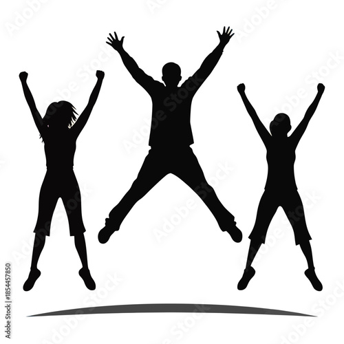 Black and white vector silhouettes of people jumping