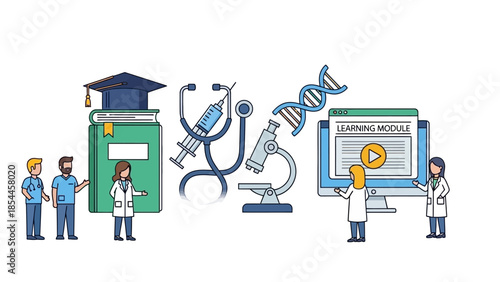 Medical professionals and educational tools in healthcare learning concept