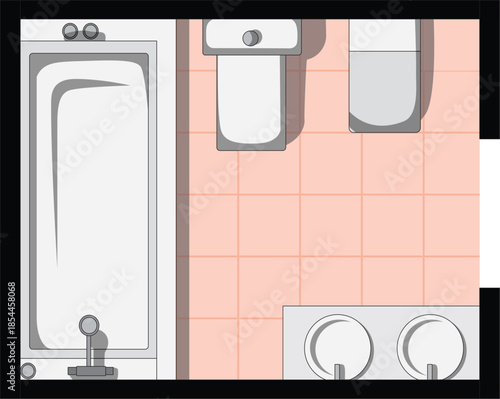 Bathroom Interior Design Top Above View WC Toilet Bathtub Vector