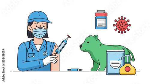 Veterinarian administering vaccine to animal in medical setting