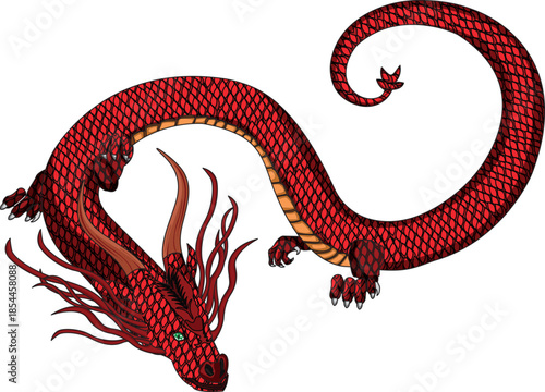 Chinese Dragon Design Red Firedrake Dragon Fantasy Mythological Animal Vector