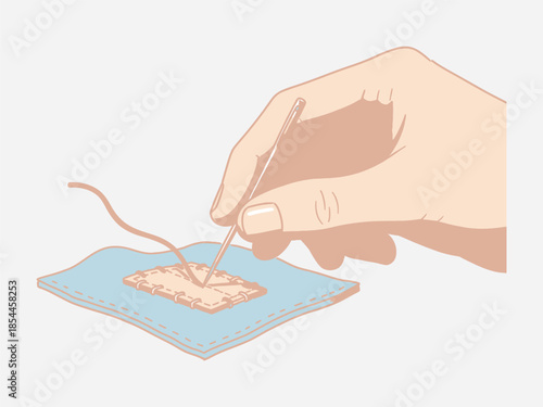 Hand Holding Tweezers with Electronic Component.