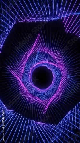 Abstract Blue And Purple Swirling Vortex Tunnel With Black Hole Center And Light Streaks