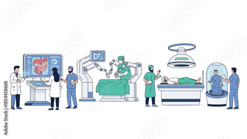 Medical professionals using advanced robotic technology in modern hospital setting