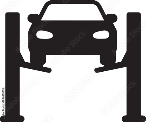 car on automotive lift icon silhouette garage vector illustration