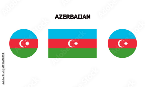 Flag of Azerbaijan country in high quality (rectangle and circle shape)