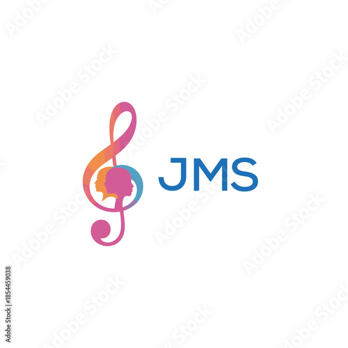  “Creative music logo with human silhouettes and treble clef in gradient colors, JMS Later Logo, modern artistic design isolated on white background”
