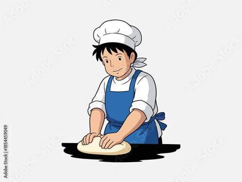 Cartoon Chef Kneading Dough.