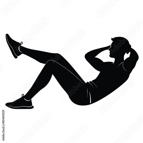 Black and white silhouette of a woman doing crunches exercise