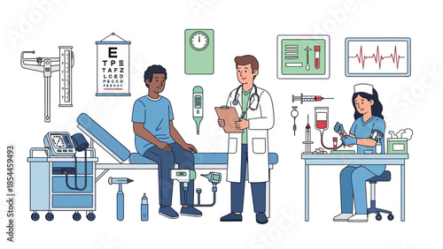 Medical professionals conducting routine checkup in modern clinic setting