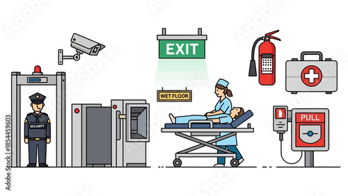 Emergency and Security Elements in a Hospital Setting Illustration