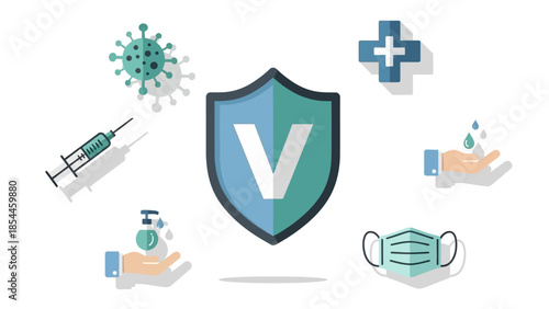 Healthcare and Safety Icons Featuring Vaccine and Hygiene Symbols