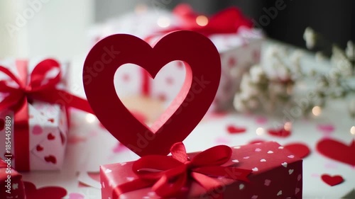 Heartfelt gesture background with wrapped presents and love, perfect for Valentine's Day