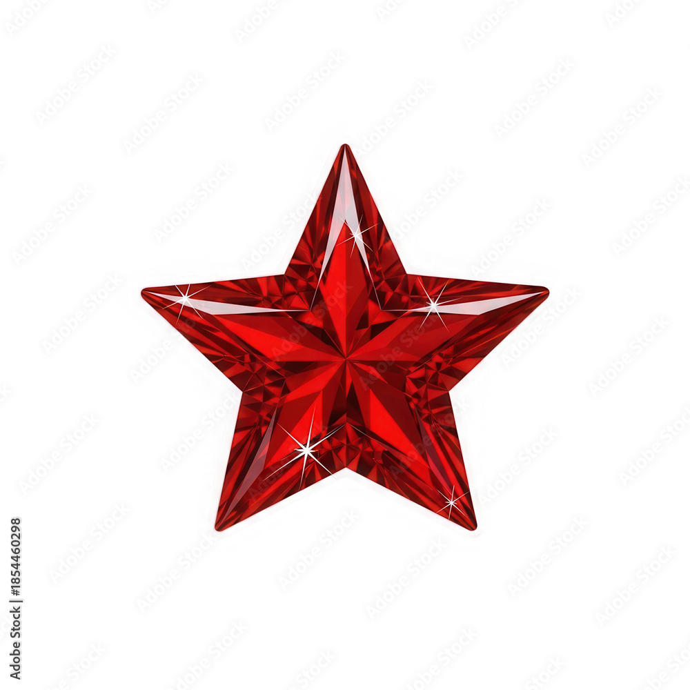 Obraz premium Red crystal star isolated on transparent background