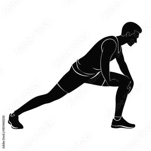 Black and white vector illustration of a man doing lunges