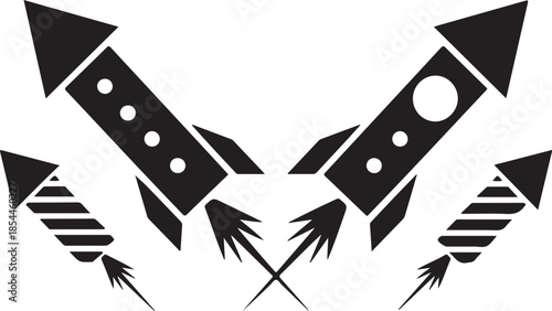 Black graphic rockets and firecrackers exploding explosion