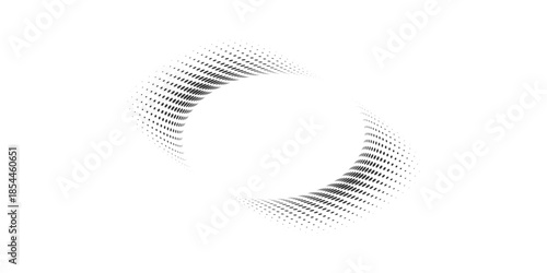 Dotted halftone waves. Twisted wavy line with dotted point texture and halftone gradient wave flow. Vector set.