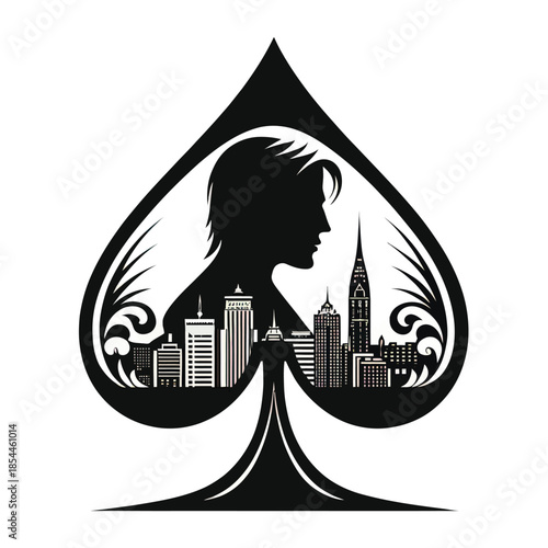 Black and white vector illustration of a spade symbol