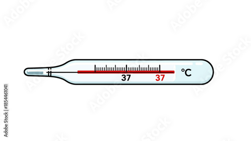 Digital illustration of a medical thermometer with Celsius scale