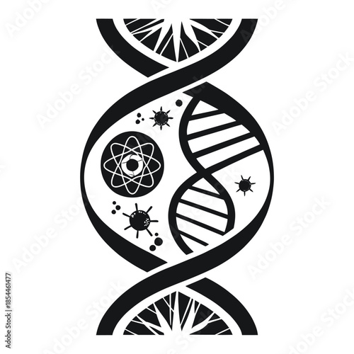 Black and white vector illustration of a dna double helix