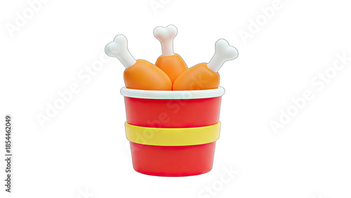 3D Fried Chicken Legs in Bucket on transparent background