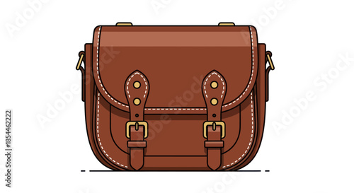 A classic brown leather satchel bag with double buckle straps and contrast stitching.