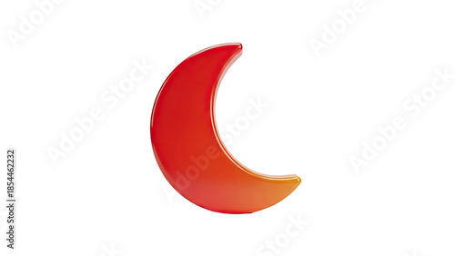 3D Glossy crescent moon symbol on transparent background