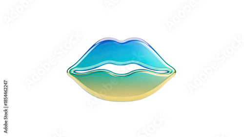 3D Glossy Lips Icon with Blue Green and Yellow Gradient on transparent background