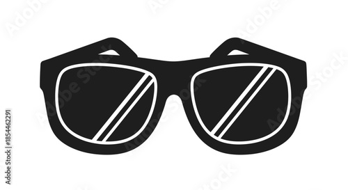 Black Silhouette of Stylish Sunglasses with Reflective Lenses.