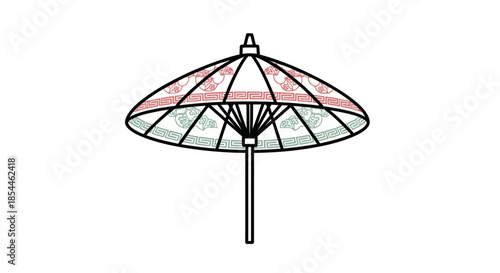 Traditional Asian Parasol with Intricate Patterned Canopy.