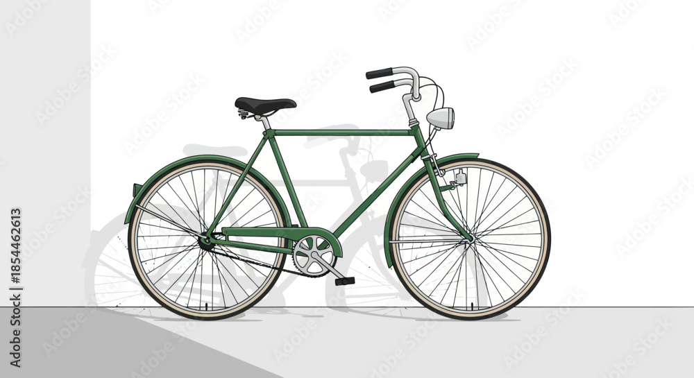Fototapeta premium Classic Green Bicycle with Silver Wheels and Black Seat.