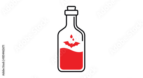Halloween Vampire Blood Potion Bottle with Bat Icon.