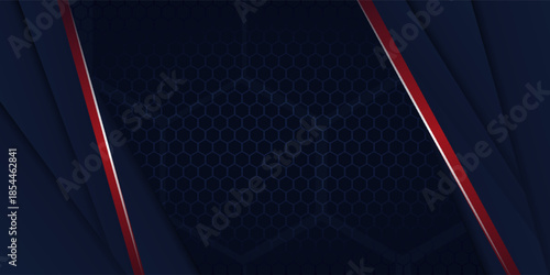 Abstract blue navy red light overlap background with hexagon mesh pattern modern futuristic tehnology