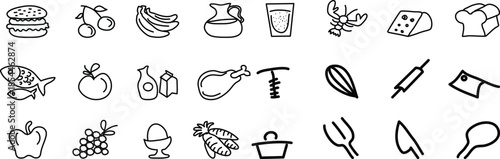 Collection of various food and kitchen related icons