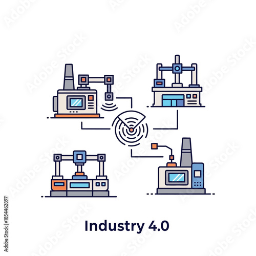 Modern Industrial Automation and Smart Factory Concepts Showcasing Interconnected Manufacturing Processes for Digital Transformation and Efficiency