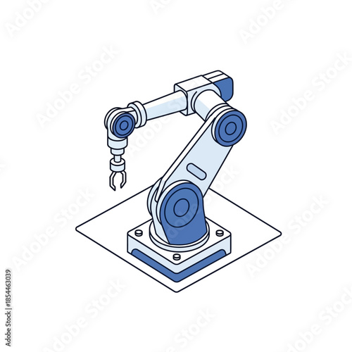 Industrial robotic arm in an isometric view, symbolizing advanced automation and precision engineering in manufacturing